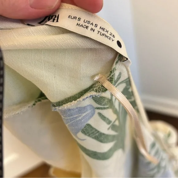 Zara Ecru Floral Linen Cotton Midi Dress Open Back Size Small - Picture 13 of 13